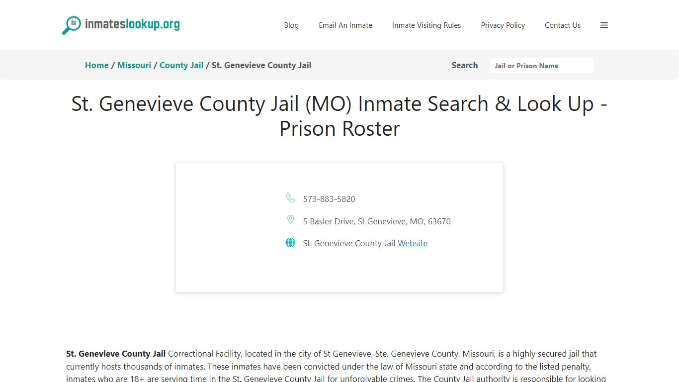 St. Genevieve County Jail (MO) Inmate Search & Look Up - Inmate Lookup