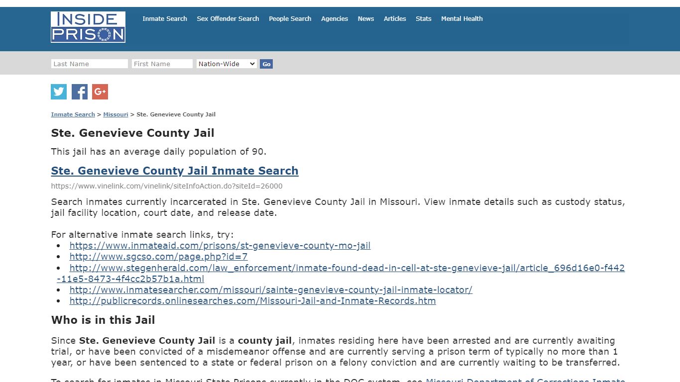 Ste. Genevieve County Jail - Missouri - Inmate Search - Inside Prison